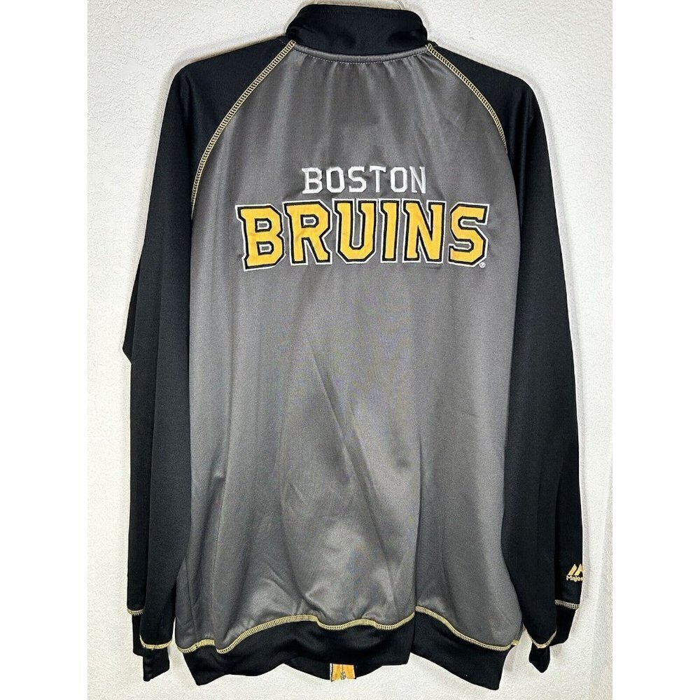 Boston Bruins Jacket Mens XLT Tall Black Yellow Spellout Long Sleeve Zip Front - Picture 3 of 13